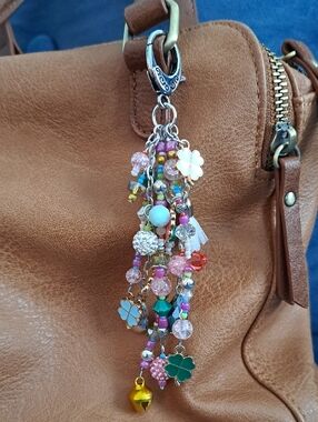 HANDMADE PURSE/BAG CHARM One Of A Kind Beaded Charm In Mixed Pastels, 6"